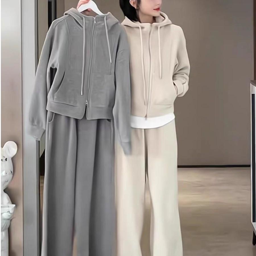 Комплект из двух предметов: толстовка большого размера: Повседневный трикотажный топ с длинным рукавом и свободные брюки для женщин