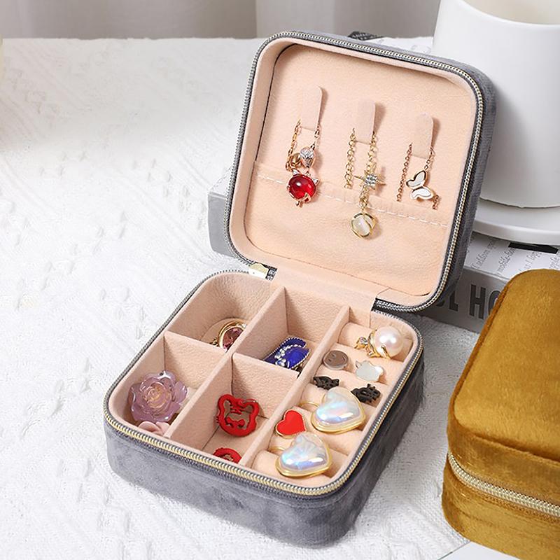 Бархатная шкатулка для украшений дорожная портативная фланелевая квадратная на молнии чехол для хранения ювелирных изделий держатель для подарков держатель для колец держатель для серег