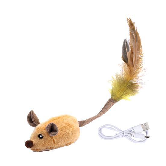 Cat Toy Rechargeable LED Interactive Simulation Mouse Toy Realistic Moving Mouse with Feather