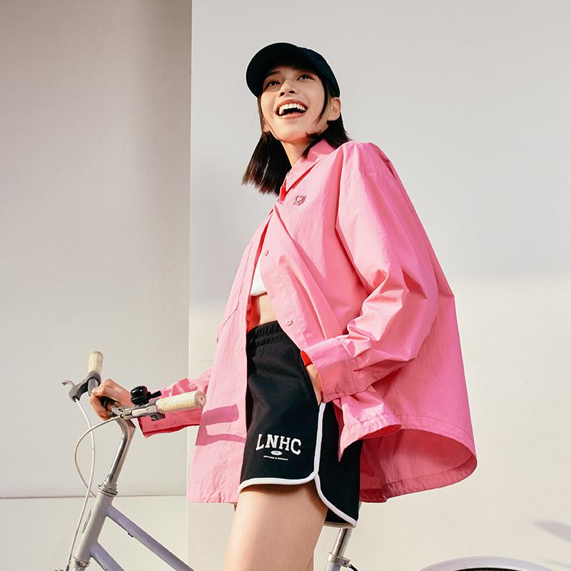 Li Ning Sports Fashion Series Однотонная повседневная рубашка с длинным рукавом Женские рубашки Morning-Light-Pink ASHU460-2