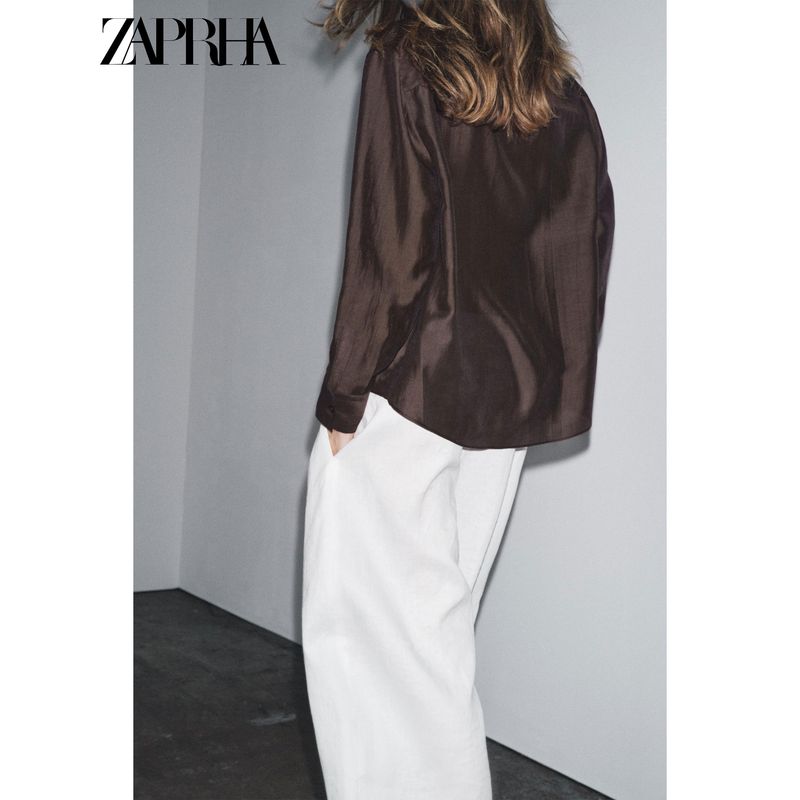 Zaprha 2025 Autumn New Pure Desire Style Lapel Long sleeve Embroidery Pocket Decoration Shirts Top 4786179