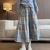 Осенняя женская клетчатая принтованная лоскутная свободная повседневная юбка на шнуровке
