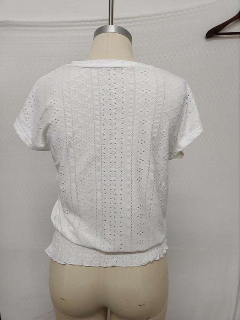 Женский повседневный модный топ с V-образным вырезом, жаккардовый, с вырезами, драпировкой, короткими рукавами, весна/лето 2025