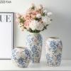Сине-белая фарфоровая ваза Элегантный классический цветочный горшок Украшение для стола Цветочная композиция Цветочные вазы Эстетический декор комнаты