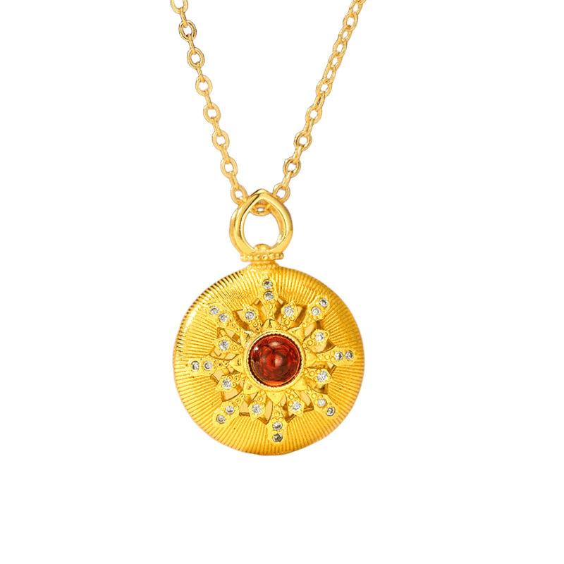 Luxury Pure Gold real gold Women's Light Disc Pendant Clavicle Chain