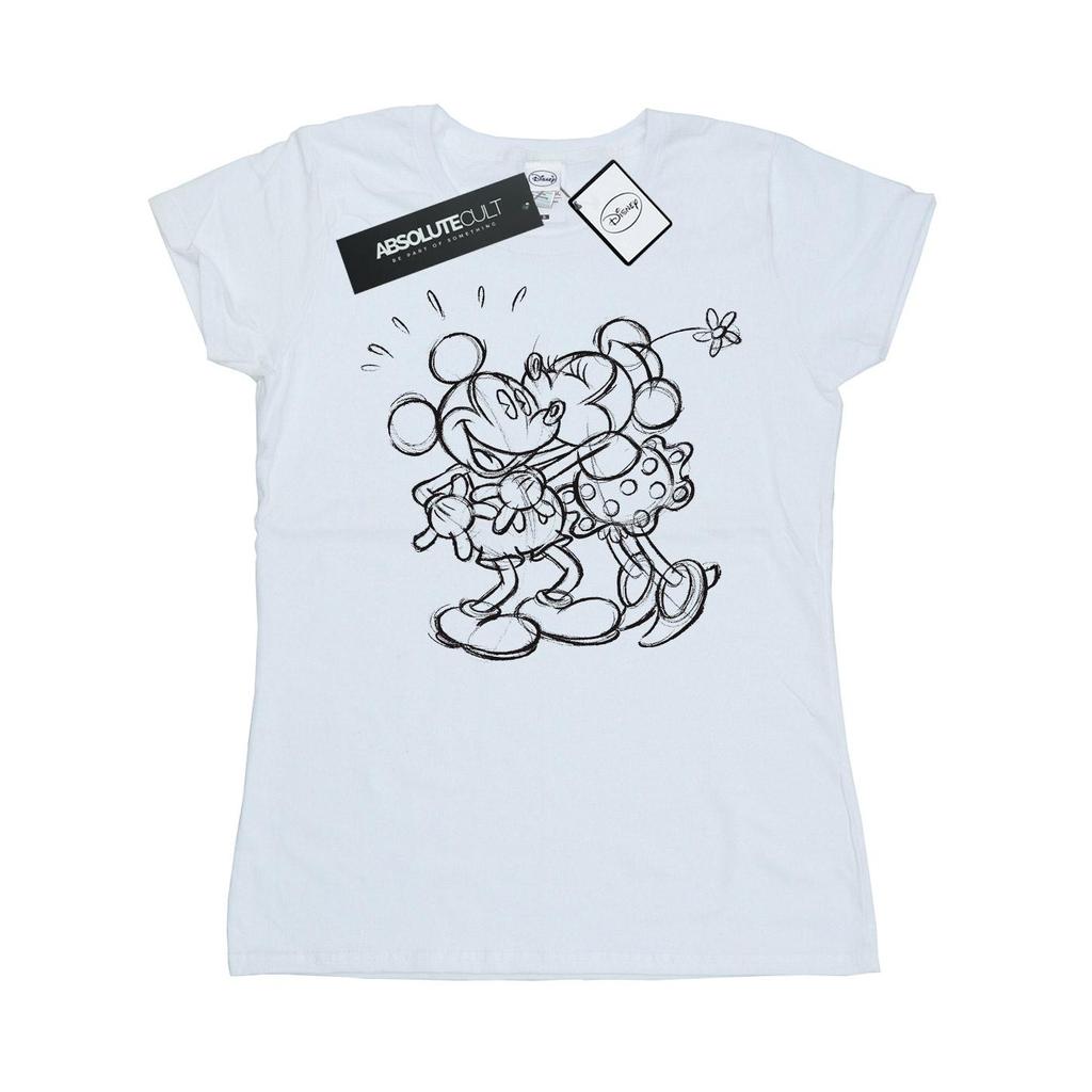 Disney Женская/Дамская хлопковая футболка с эскизом поцелуя Микки и Минни Маус