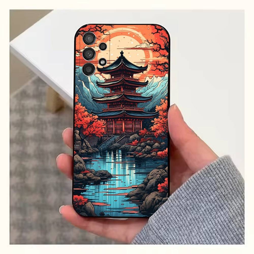 Art Style Japanese Phone Case For Samsung S22,S21,S20,S10,S9,S25,S24,S23,Ultra,FE,Plus,Lite,Soft Silicone Black