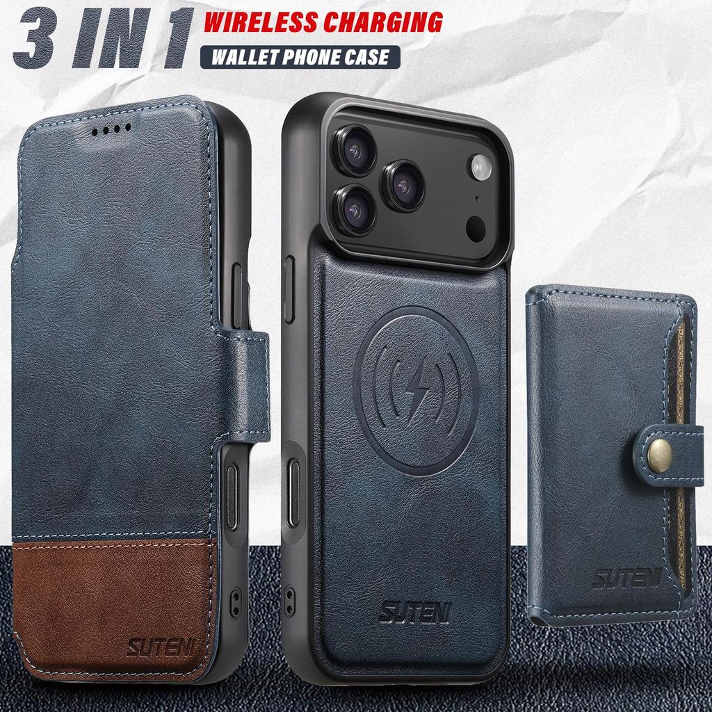 iPhone 17 Pro Max Leather Flip Case: Card Slot, Magnetic, Wireless Charging Stand