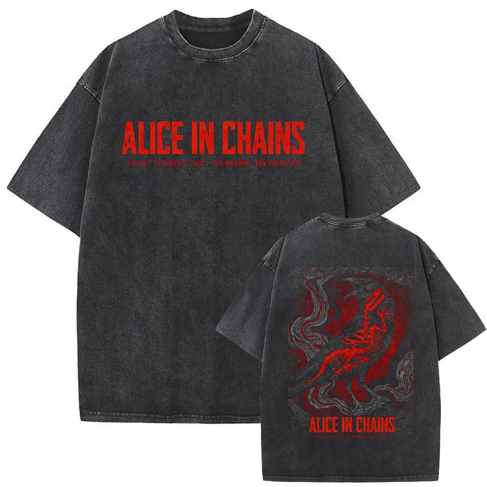 Стирка Винтажная Футболка Рок-группы Alice in Chains Летняя Мужская Женская Одежда Готическая Панк Футболки Мужская Повседневная Ретро Хлопковая Футболка