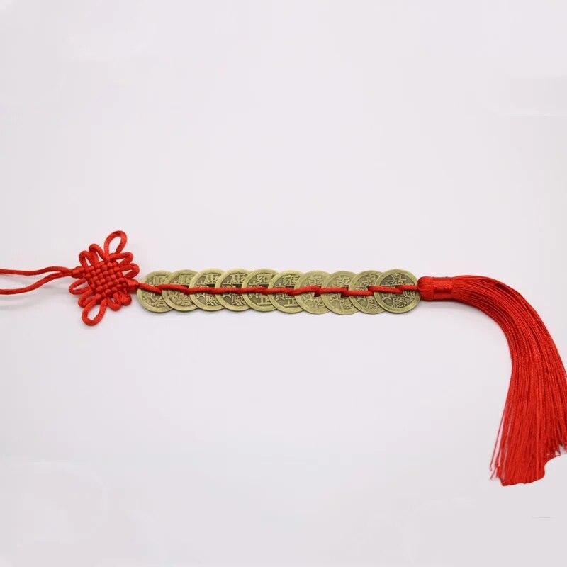 Lucky Charms Mascot Chinese Manual Knot Prosperity Ancient Fengshui Good Fortune CHING Protection Home Car Decor Copper Coins