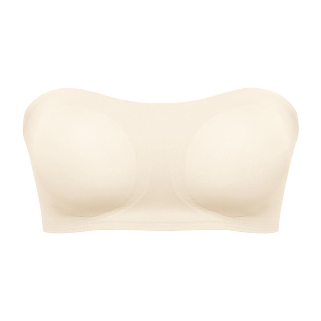 Women's Sexy Solid Color Strapless Back Cross Side Buckle Non Slip Strap Breast Pad Strapless Bra No Steel Ring Bra