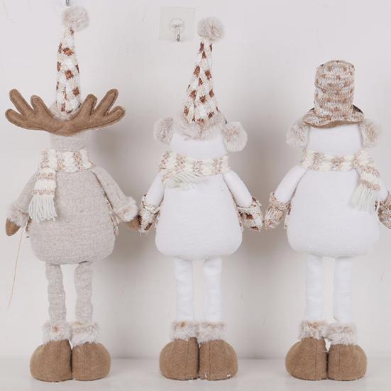 Рождественская кукла-снеговик, украшение, выдвижные длинные ноги, вязаный шарф ручной работы, плюшевые наушники, Рождественский настольный орнамент в виде лося, праздничный праздничный подарок