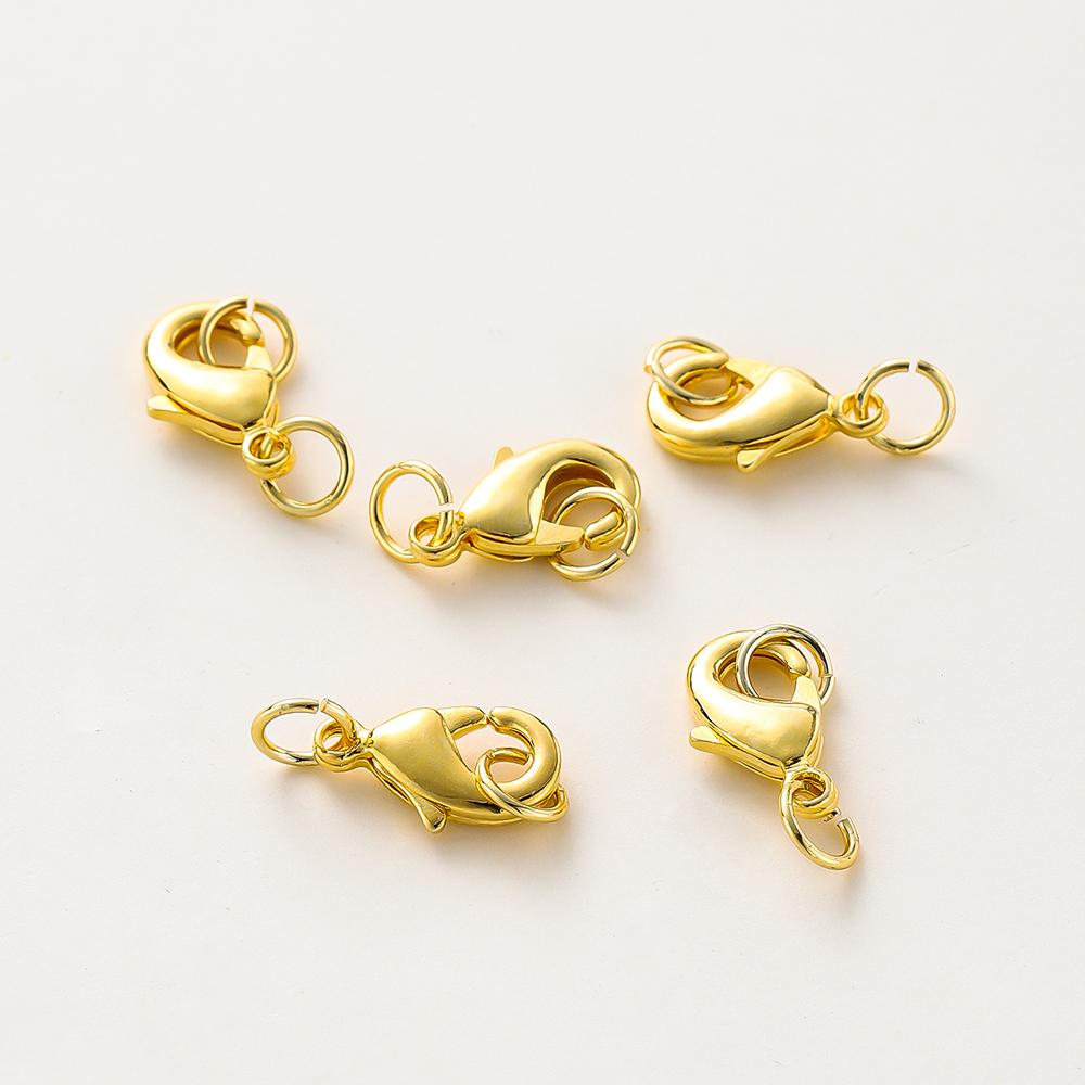 10pcs/lot 14K 18K Gold Lobster Clasps With Jump Ring Necklace Bracelet Extender Chain Connectors For DIY Jewelry Making Findings