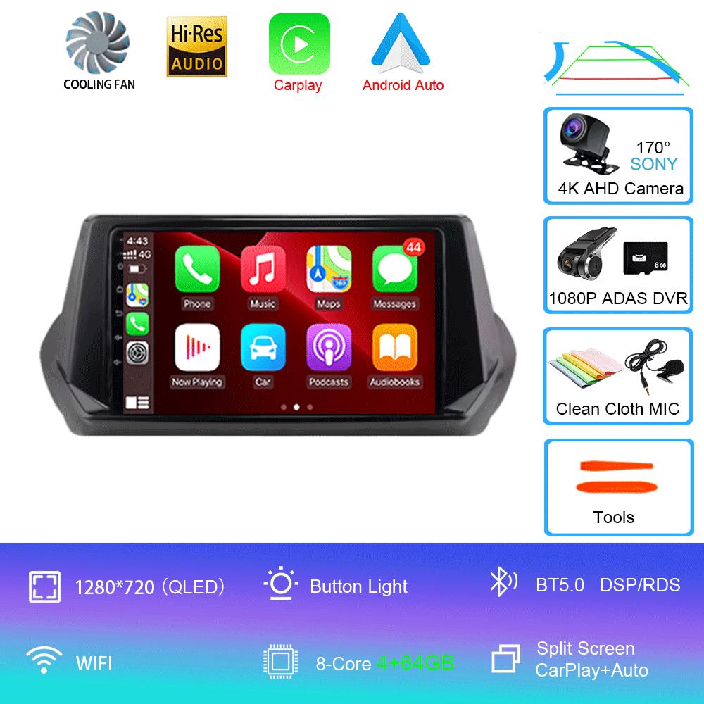 Автомобильное радио Android 14 Carplay Auto для Peugeot 2008 II 2 2019 2020 2021 GPS мультимедийный плеер стерео 360 камера видео 4G+WiFi DSP