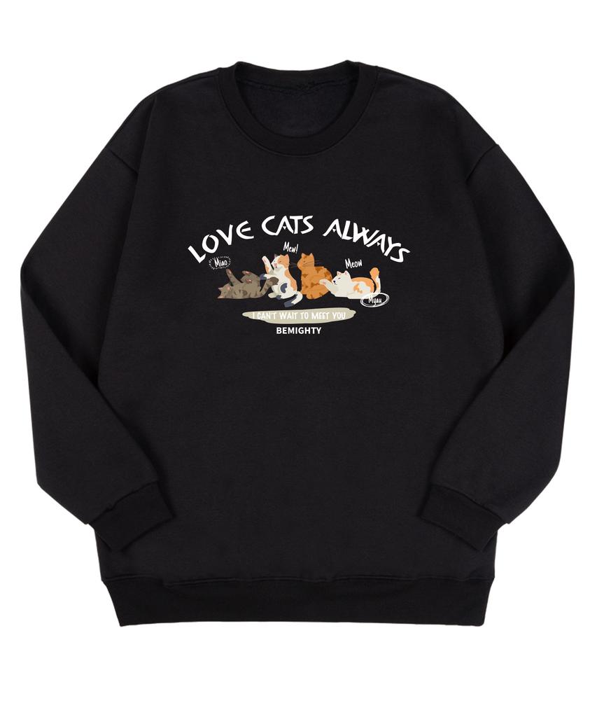 BEMIGHTY Love Cats Oversized Double-Sided Sweatshirt [Navy] (A Type)