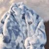 Winter Men Warm Fleece Rabbit Fur Padded Jackets Hip Hop Zip Up Tie Dye Streetwear Harajuku Casual Fashion Coats Outwear