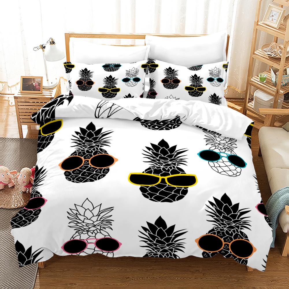 3D Painting Style Bedding Set King Queen Bed Down Duvet Cover Pillowcase 2/3pcs Pineapple Pattern Bed Cover Luxury Home Textile Gift