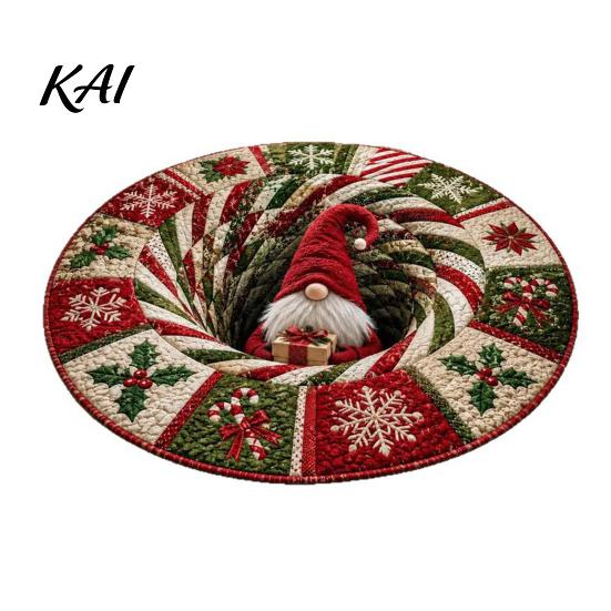 Bedroom Decorative Mat Christmas 3D Rug, Illusion Area Round Rug Floor Mat, Festive Carpet for Indoor Home Living Room Holiday Decoration Winter