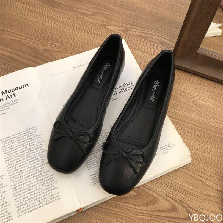 2025 Женские ретро туфли на мягкой подошве с круглым носком и неглубоким вырезом, балетки с элегантным бантом-бабочкой, прочные, удобные, повседневные