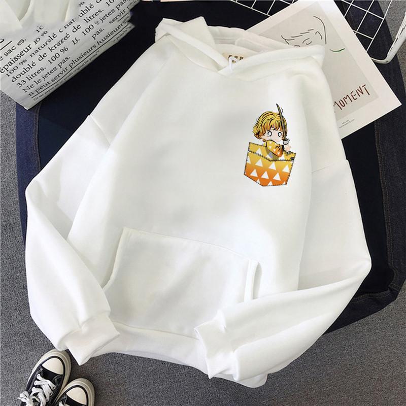 Japan Kawaii Kamado Nezuko Demon Slayer Anime Hoodie Aesthetics White Clothes Harajuku Oversized Long Sleeve Hooded Sweatshirts