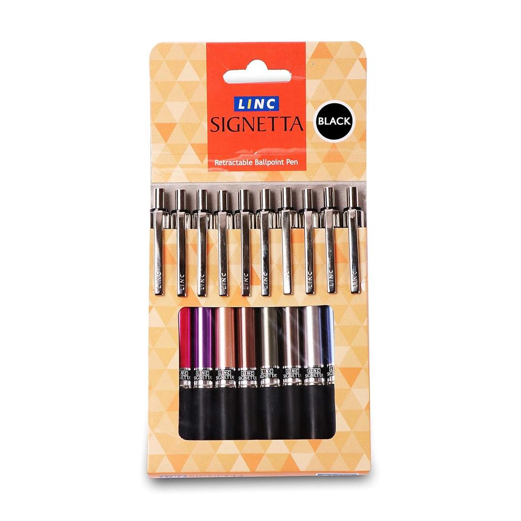 Linc Signetta 0.7 mm Retractable Ball Pens Black Ink Pack of 1 X 10PCS for Office Home & School Use