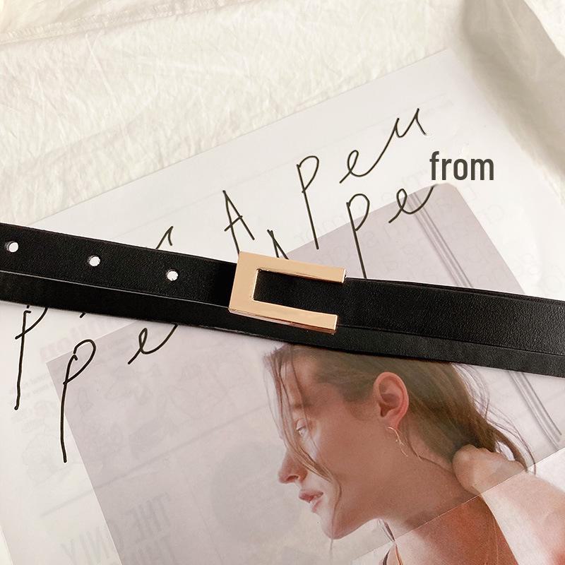 Женский тонкий черный ремень для джинсов в стиле ретро - универсальный модный аксессуар