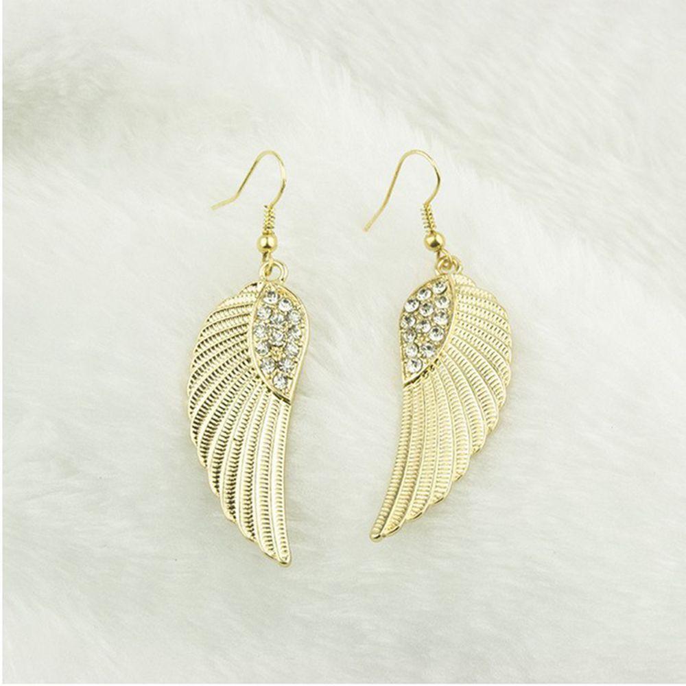 Gift Simple Long Crystal Rhinestones Women Jewelry Elegant Angel Wings Dangle Earrings Drop