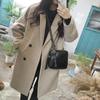 Autumn Winter Women's Mid-Length Woolen Outer Wear Korean Style Versatile Black Thickened Woolen Coat