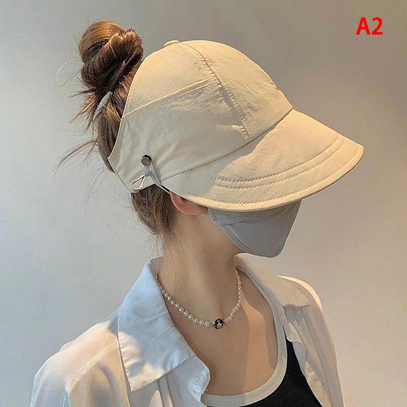 Foldable Wide Brim Ponytail Sun Hat Drawstring Adjustable Cap For Women Beach Hat Summer Quick-Dry Visor Fisherman Cap