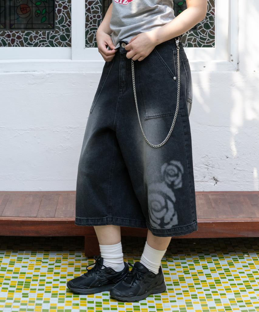 MISSLULZ Fire Rose Bermuda Denim Pants Black