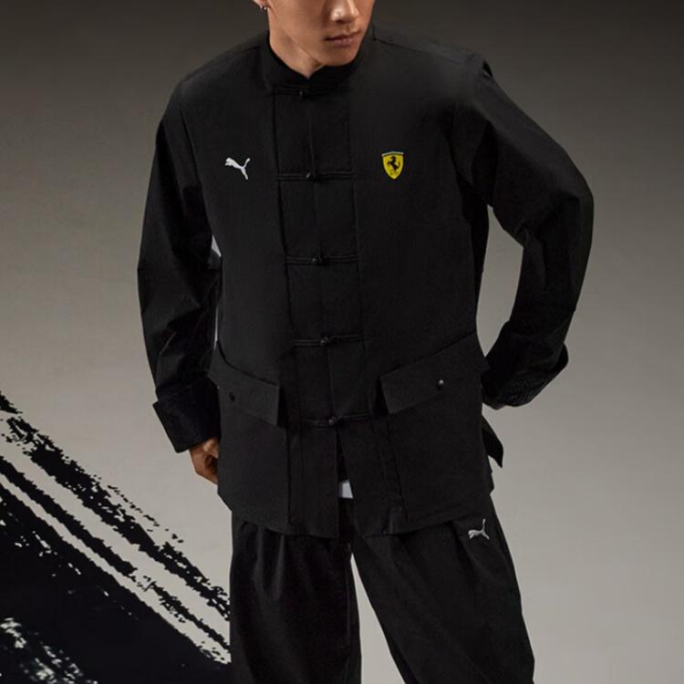Puma X Ferrari Forever Faster Logo Racing Style Chinese Button Tang Jacket Long Sleeve Men Jackets Black 634325-01