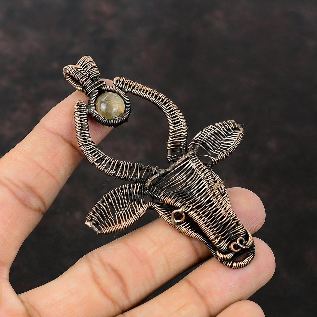 Подвеска из золотого рутила, подвеска из медной проволоки, ювелирное изделие с драгоценными камнями, подвеска ручной работы, антикварная медная бижутерия, подвеска в виде головы быка, подарок на помолвку