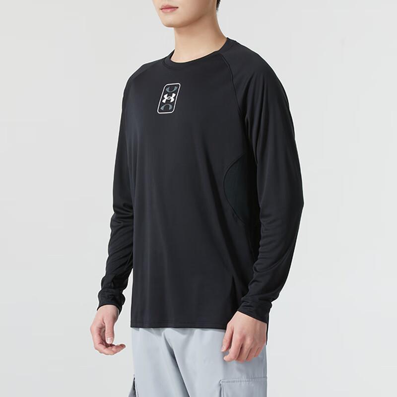 Under Armour Футболка с длинным рукавом и принтом в виде буквы и логотипа для баскетбола, мужская, черная, 1383398-001