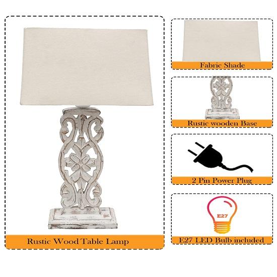 Скульптурная настольная лампа из дерева ручной работы с бежевым квадратным абажуром (Белила, Бегей)