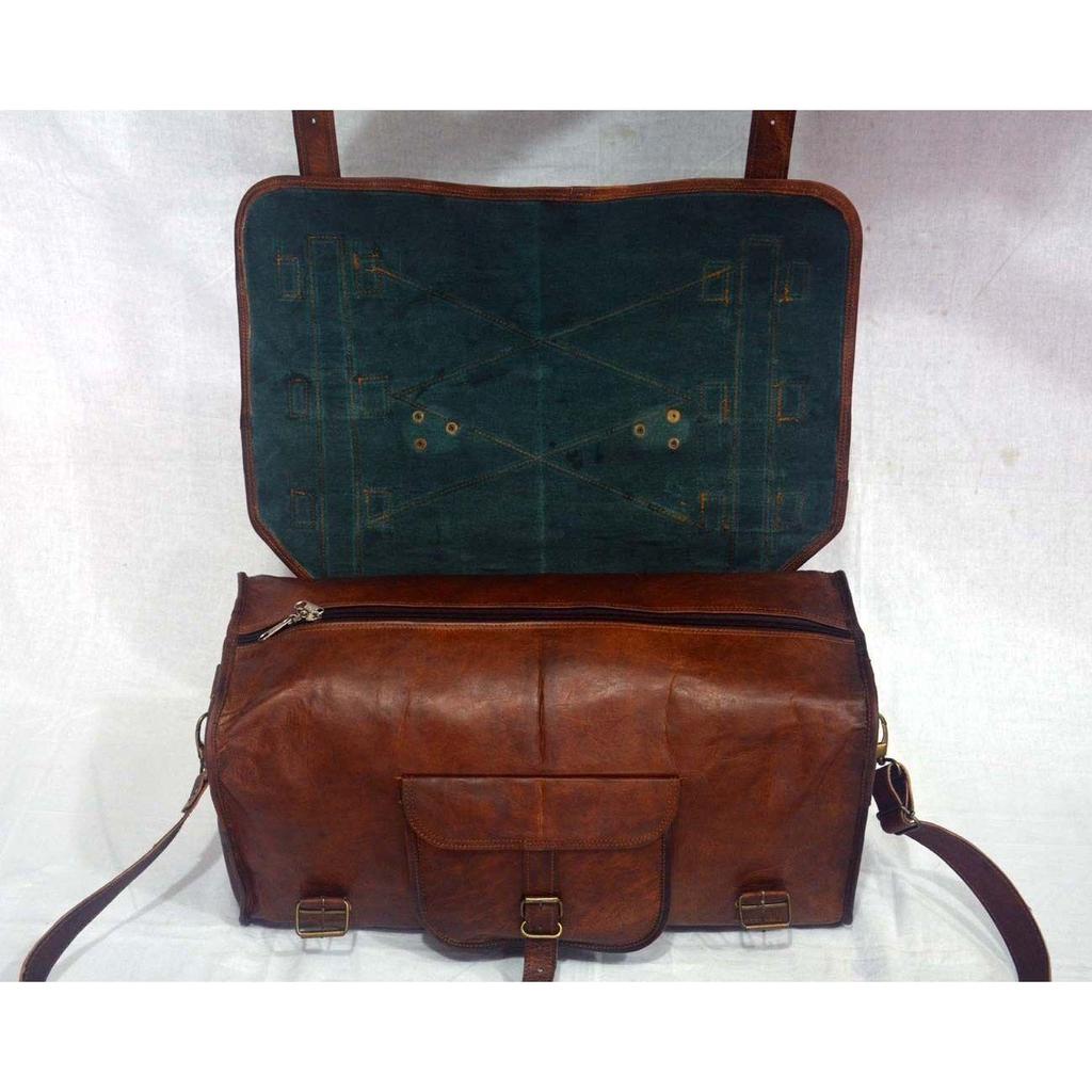 New Large Genuine Brown Goat Leather Handmade Travel Overnight Duffle Retro Bag