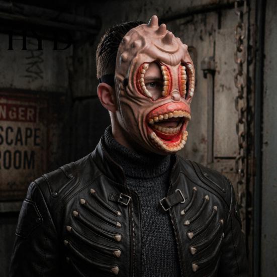 Terrifying Party Mask Halloween Horror Mask, with Hollow Realistic Fangs, Lightweight Breathable Scary Costume PU Foam Grimace for Cosplay Props
