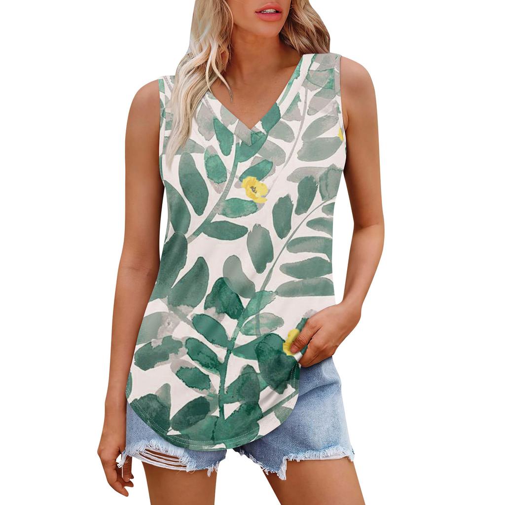 Women's Girl V Neck Tank Top Printing Casual Top Tank Tops For Women Loose Fit Sleeveless Tops Flowy