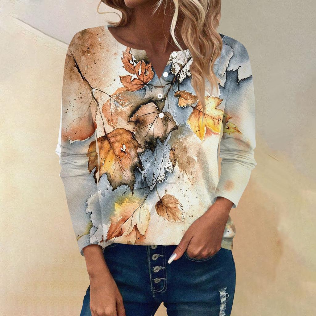 Женские футболки с длинным рукавом и пуговицами, повседневные туники с V-образным вырезом, женские повседневные топы