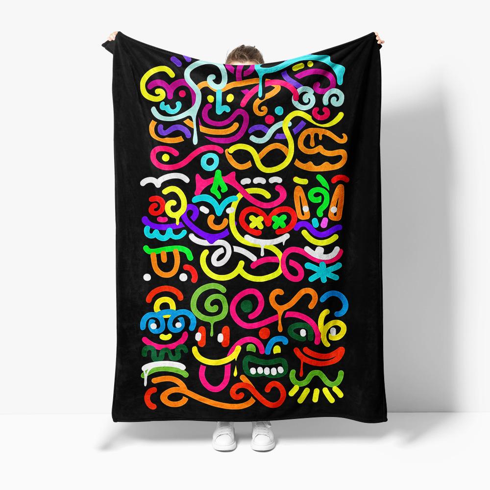 Vibrant Colorful Rainbow Abstract Print Fleece Blanket Throw Soft Warm Cozy Bedding Decor Gift
