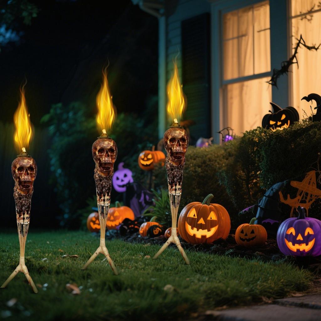 Highlighting A Macabre Head, This Torch Doubles As Eerie Decor And A Fire - Breathing Centerpiece. It With To Ignite, Casting Flickering Shad