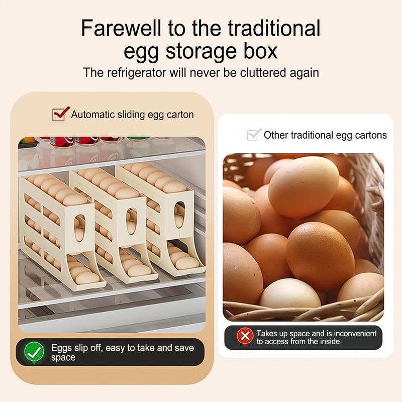 Подставка для яиц для столешницы Автоматическая прокатка Органайзер для яиц в холодильник 4-слойная выдвижная полка Экономия места Прозрачная видимость Для автодома