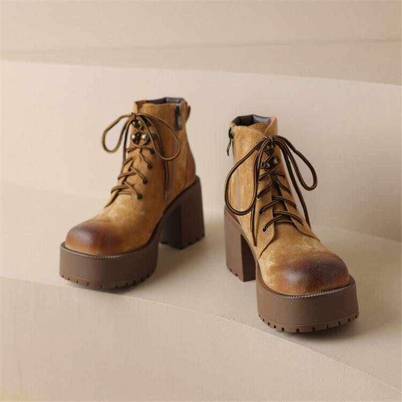 Модные Новые Зимние Женские Ботинки из Спилковой Кожи с Круглым Носком, Короткие Ботинки для Женщин, Зимние Ботинки на Высоком Каблуке, Женские Ботинки на Платформе, Женская Обувь