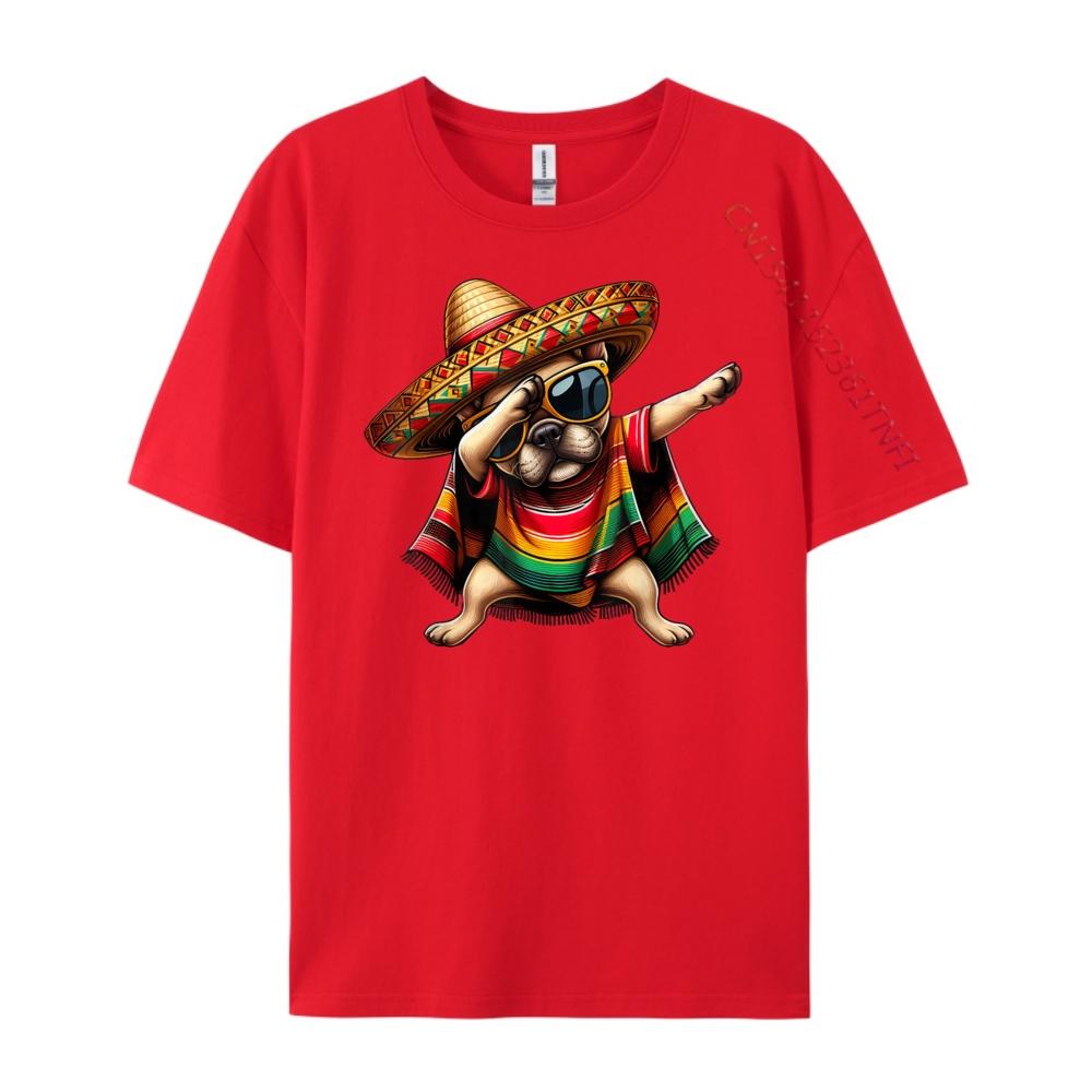 Dabbing Frenchie Dog Sombrero Mexican Poncho Cinco De Mayo Graphic T Shirts Men Cotton Camisetas Breathable