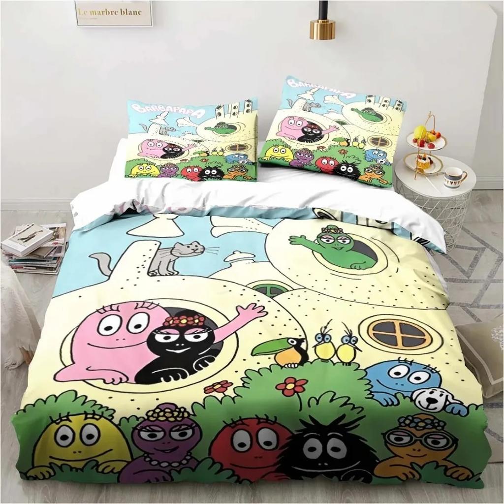 3D Мультяшный Постельный Комплект B-Барбапапа Набор Пододеяльника с Наволочками Мягкий Приятный к Коже Односпальный Кинг-сайз Для Детей Подарок на День Рождения