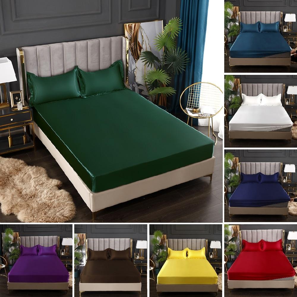 Bed Sheet Home Textile Three-piece Set Home High-end Solid Color Satin Silk Bed Sheet Mattress Cover Elastic Band Bed Sheet Bedding