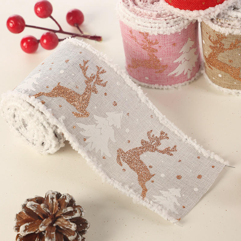 Креативная Милая Рождественская Проволочная Лента с Принтом Лося и Кружевом DIY Рулон Подарочная Упаковочная Лента для Праздничной Рождественской Вечеринки