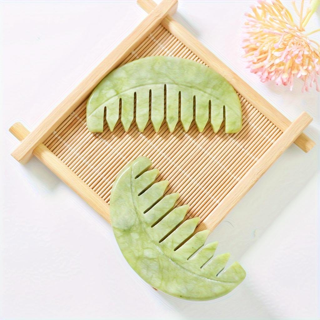 1pc Xiuyan Green Head Massage Comb, Natural Stone Guasha Scalp Massager Comb, Hair Comb Scalp Care Massage Tool. Multi-Functional Handheld Head