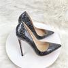 Новые модные черные туфли с каменным узором на высоком каблуке 12 см, модные сексуальные туфли для банкета с неглубоким вырезом 10 см, 8 см дл.