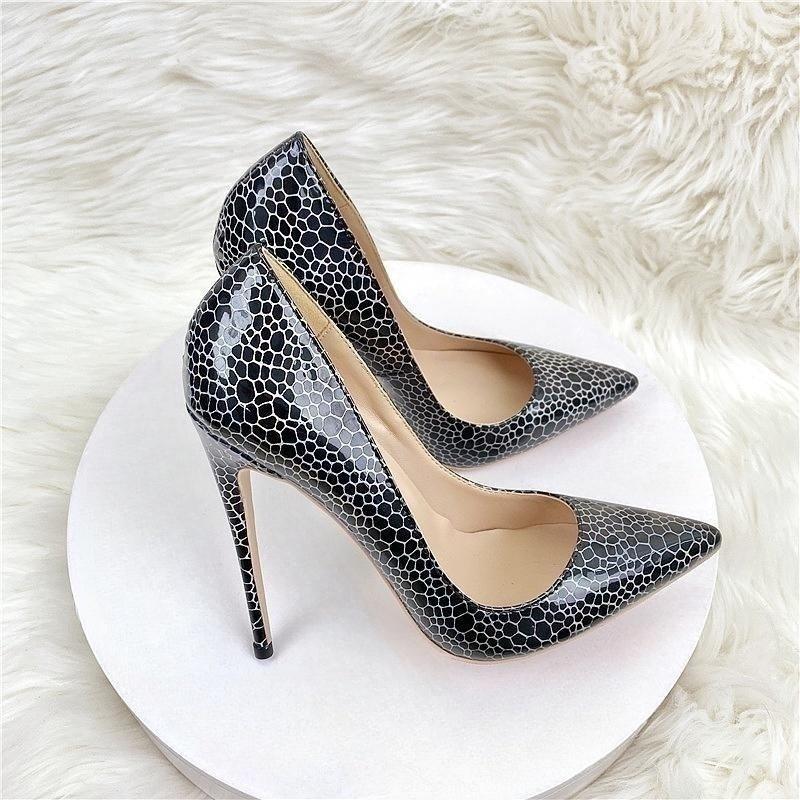 Новые модные черные туфли с каменным узором на высоком каблуке 12 см, модные сексуальные туфли для банкета с неглубоким вырезом 10 см, 8 см дл.