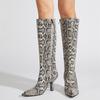Fashion 2025 Autumn Winter Snake Pattern Patent Leather Women Knee-high Boots Elegant Pointed Toe High Heels Fashion Party Boots Shoes